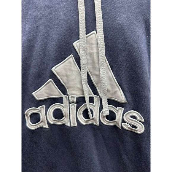 Vintage Adidas Logo Embroidered Cotton Pullover Hoodie Navy Blue Mens Size XL - Picture 4 of 10